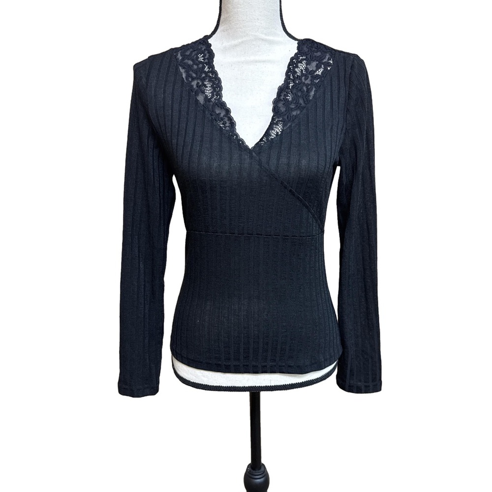 NWOT Black Lace Trim V-Neck Sweater